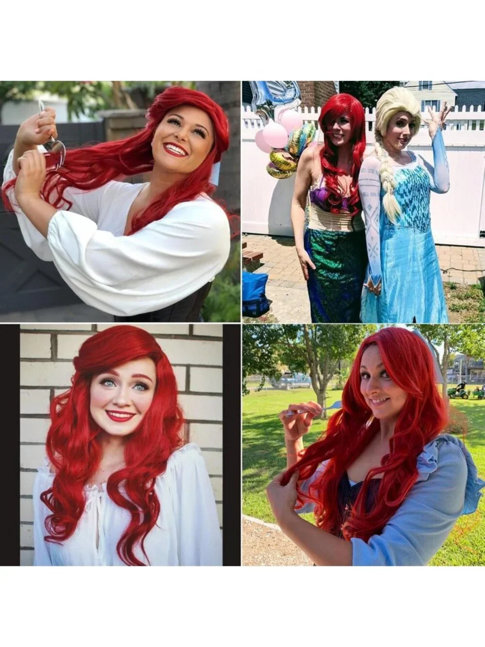 Long Red Curly Mermaid Wig - Body Wave Costume Wig for Halloween & Cosplay + Wig